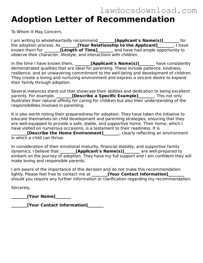 Blank Adoption Letter of Recommendation Template