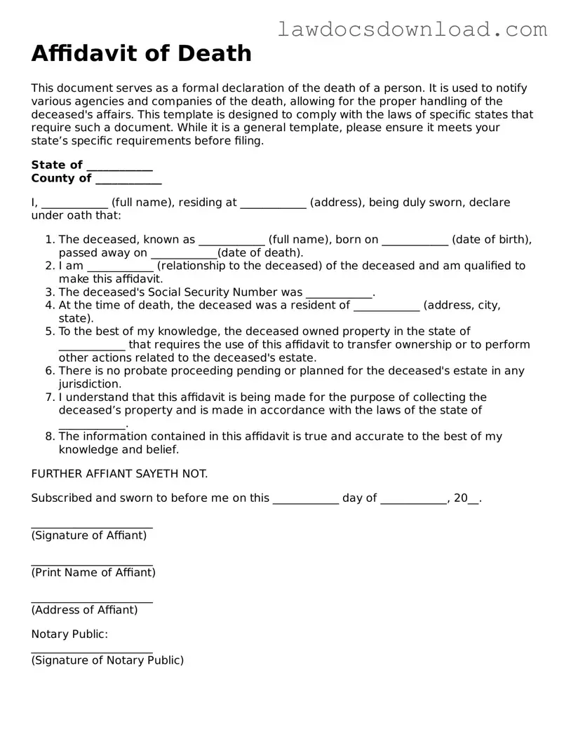 Blank Affidavit of Death Template