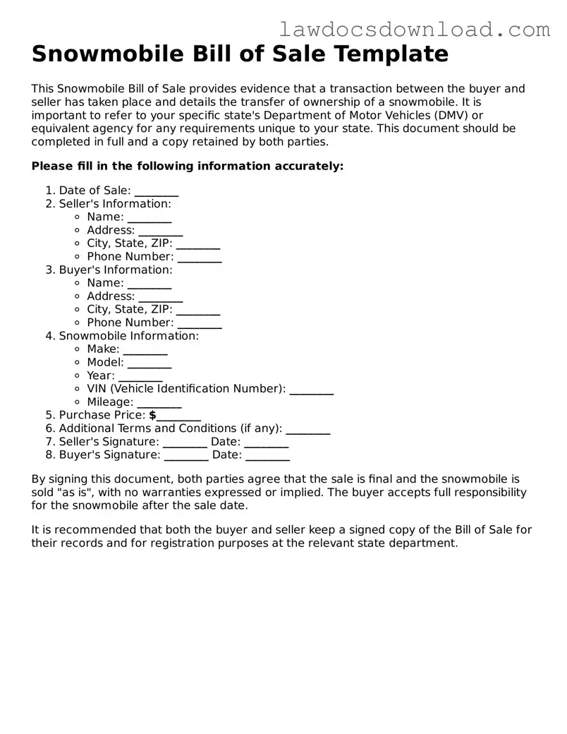 Blank Snowmobile Bill of Sale Template