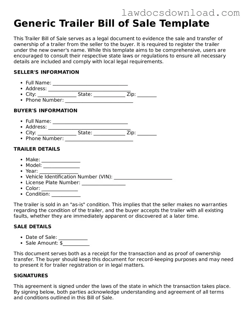 Blank Trailer Bill of Sale Template