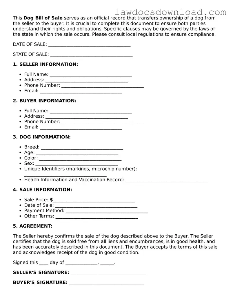 Blank Dog Bill of Sale Template