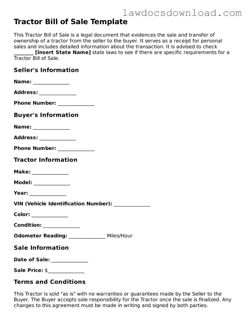 Blank Tractor Bill of Sale Template