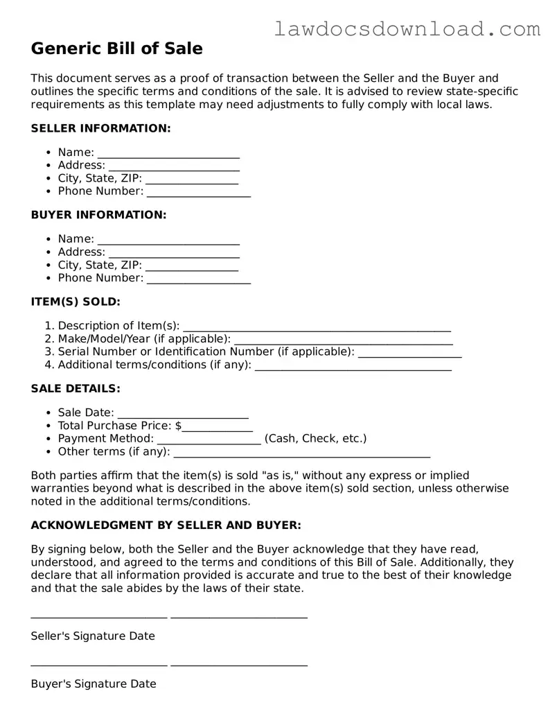 Blank Bill of Sale Template