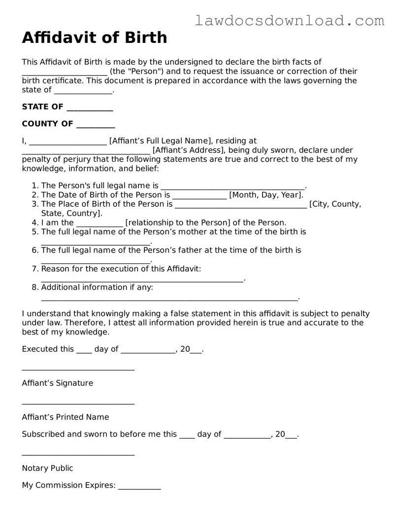 Blank Affidavit of Birth Template