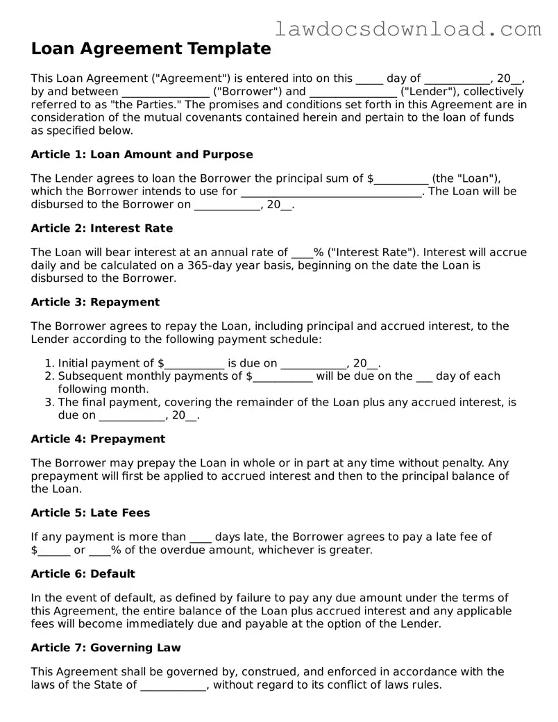 Blank Loan Agreement Template