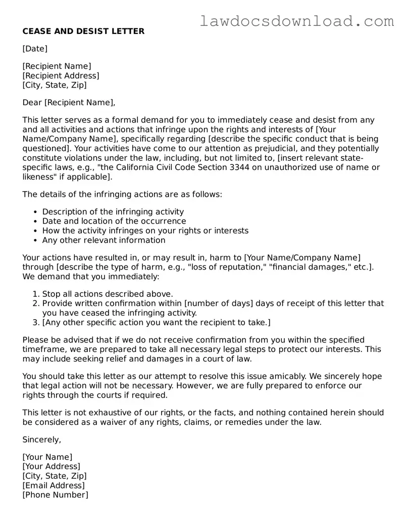 Blank Cease and Desist Letter Template