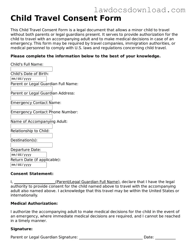 Blank Child Travel Consent Form Template