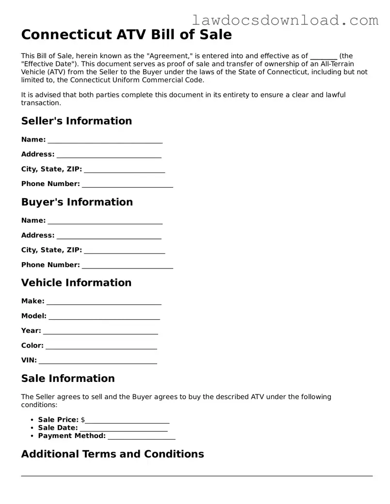 Legal Connecticut ATV Bill of Sale Form
