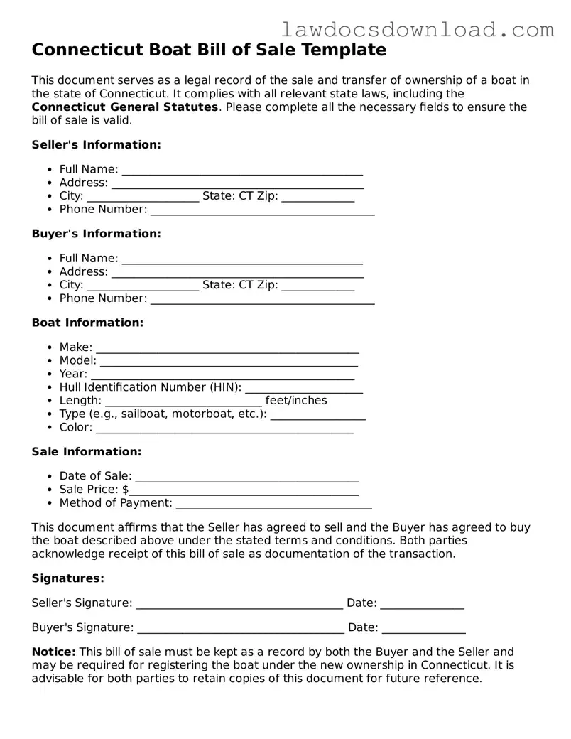 Legal Connecticut Boat Bill of Sale Form