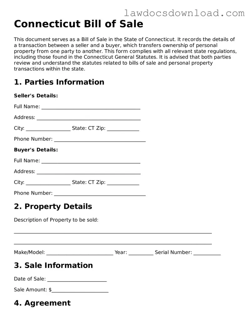 Legal Connecticut Bill of Sale Form
