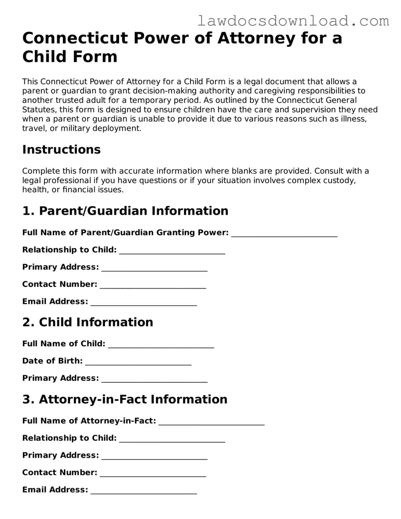 Legal Connecticut Power of Attorney for a Child Form