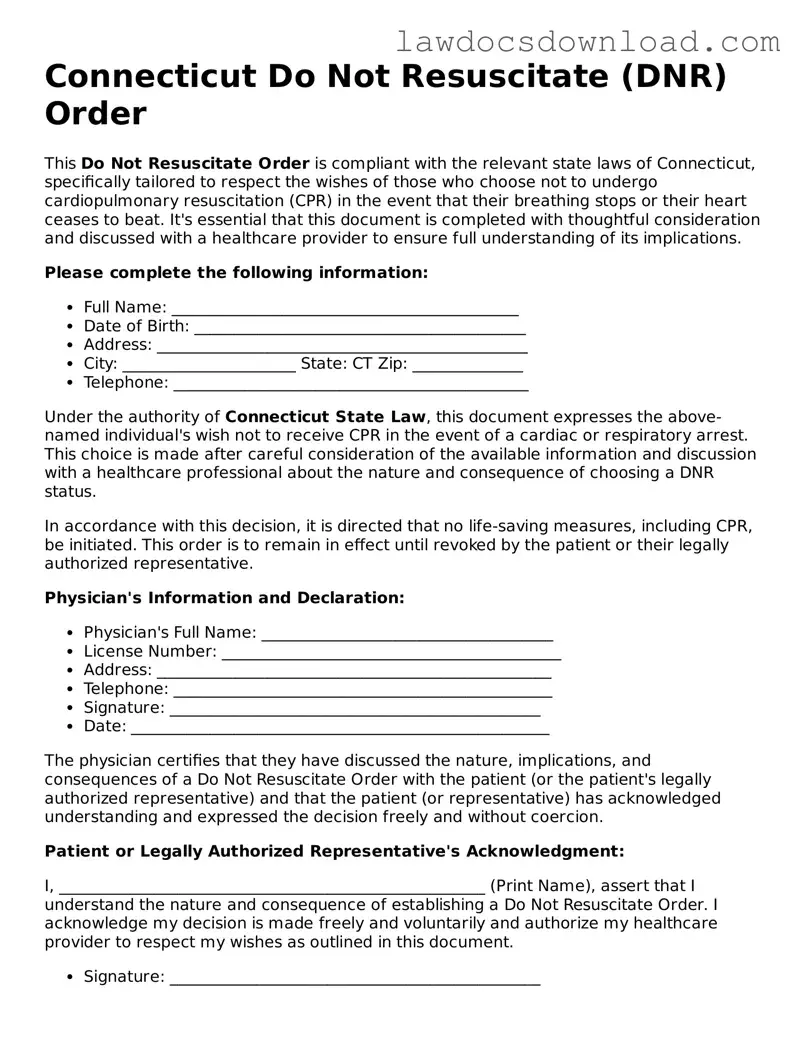 Legal Connecticut Do Not Resuscitate Order Form
