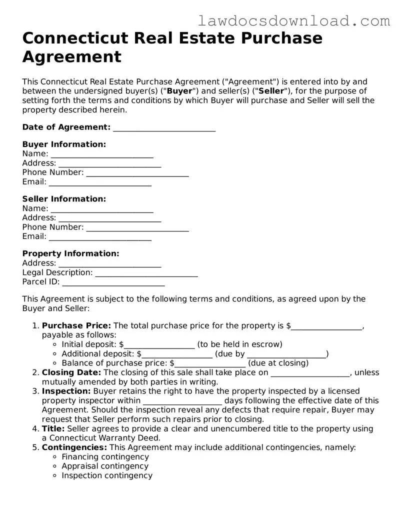 Legal Connecticut Real Estate Purchase Agreement Form