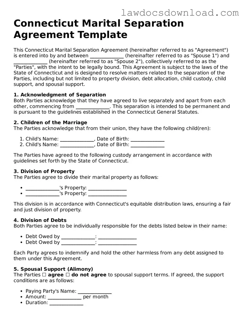Legal Connecticut Marital Separation Agreement Form