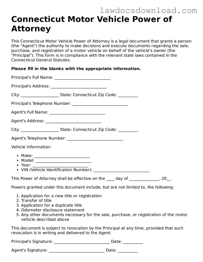 Legal Connecticut Motor Vehicle Power of Attorney Form
