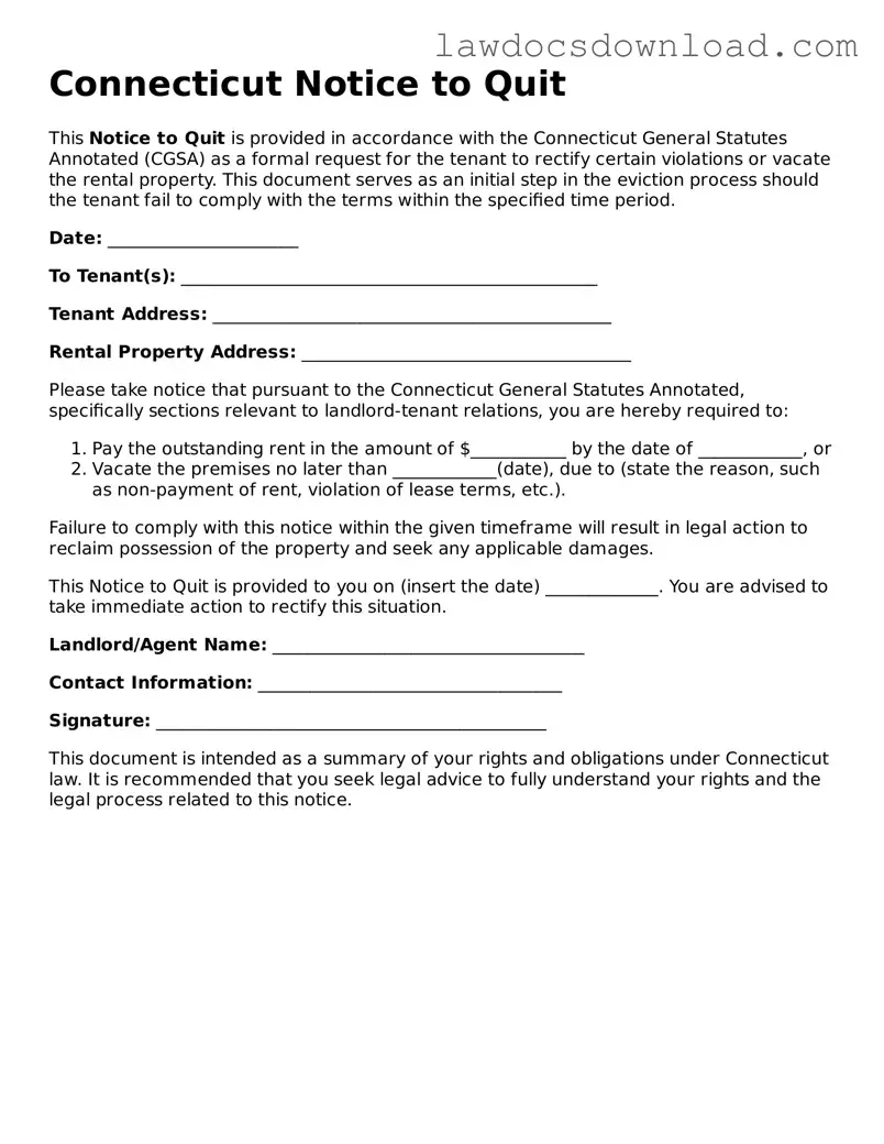 Legal Connecticut Notice to Quit Form
