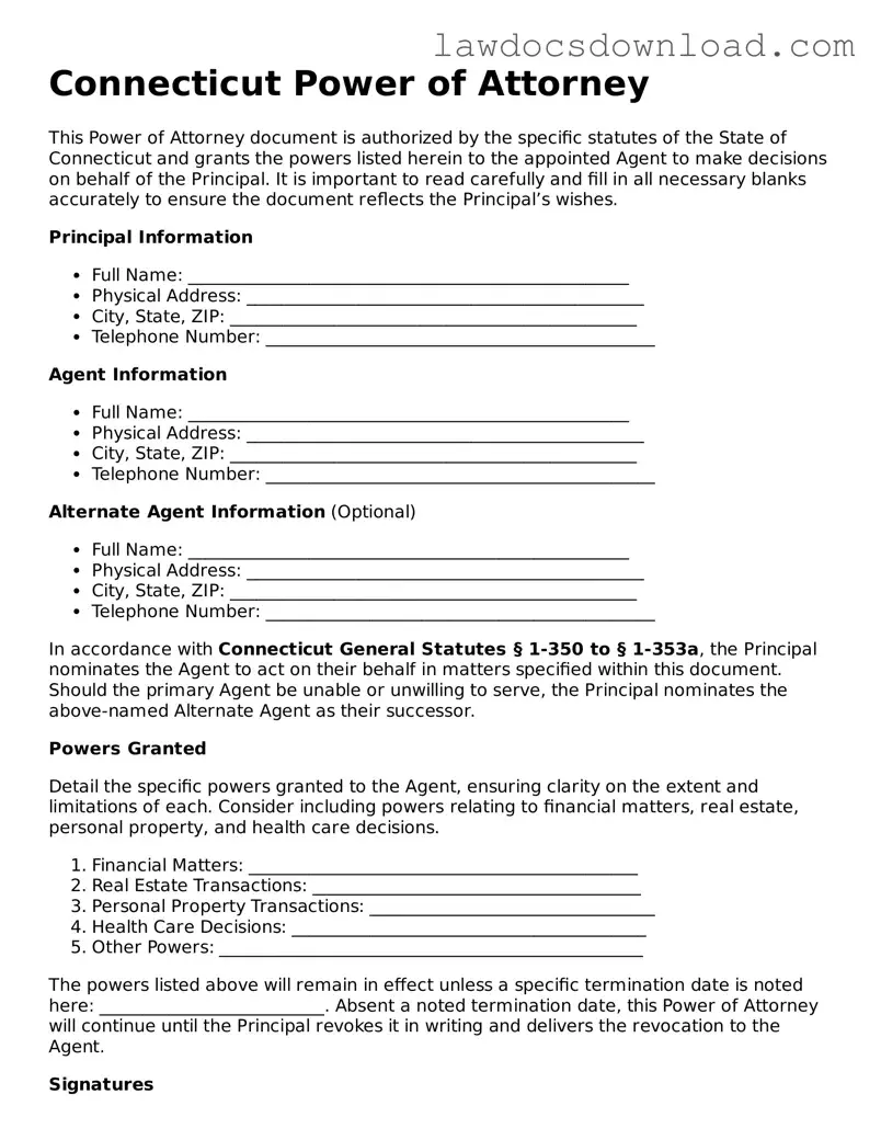 Legal Connecticut Power of Attorney Form