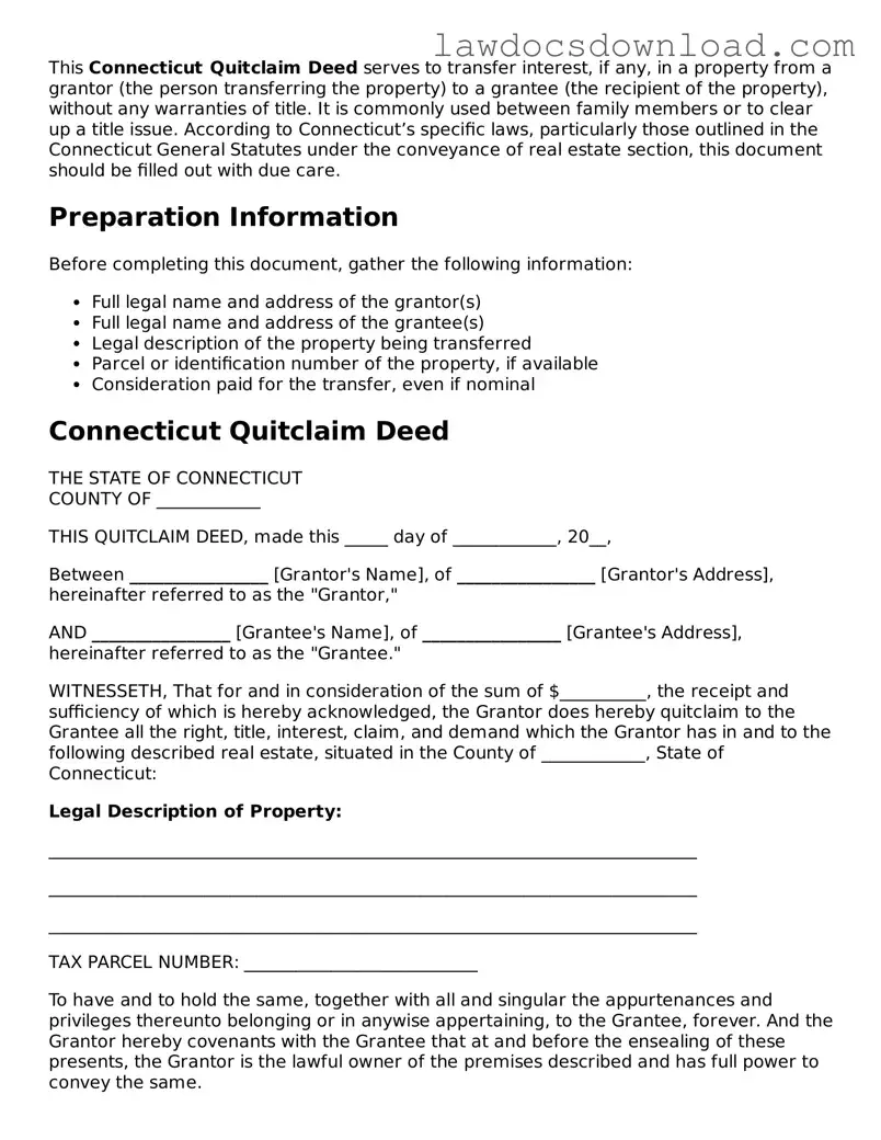 Legal Connecticut Quitclaim Deed Form