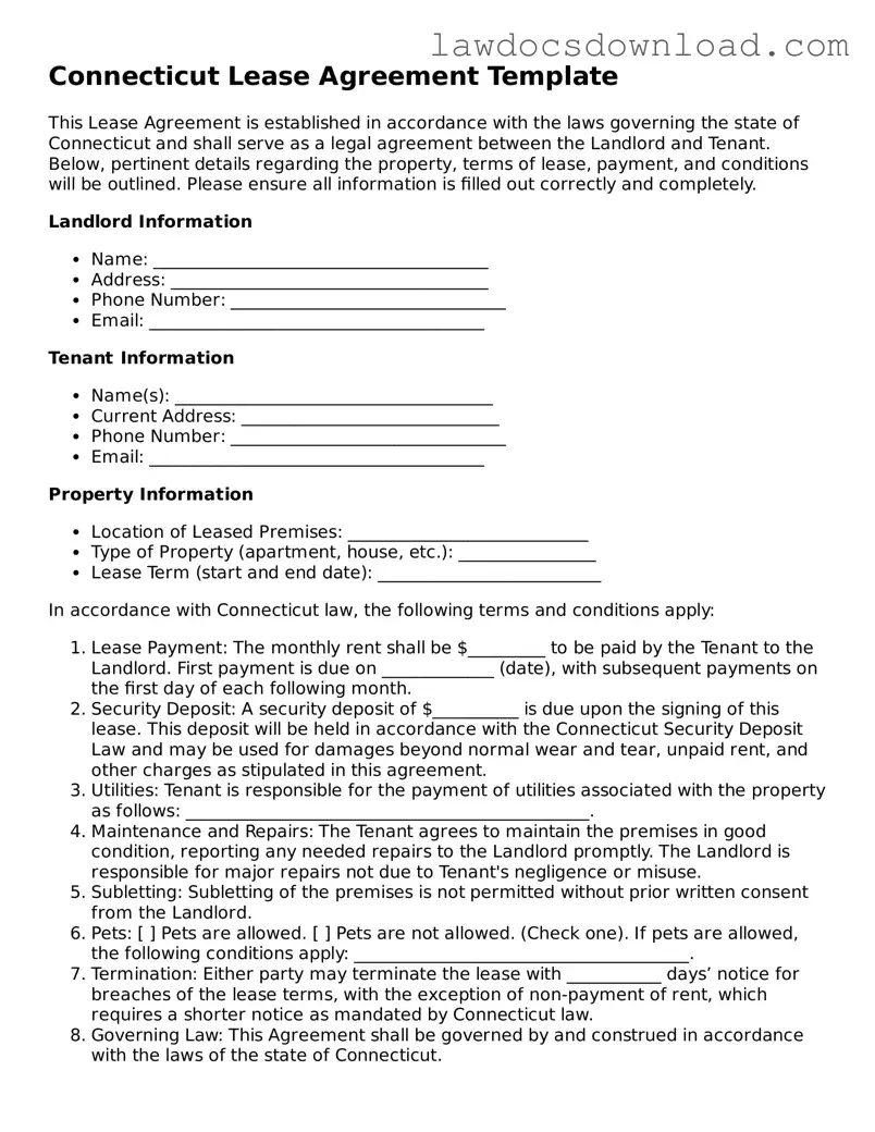 Legal Connecticut Lease Agreement Form