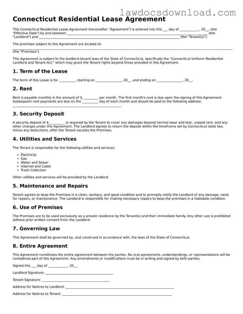 Legal Connecticut Residential Lease Agreement Form