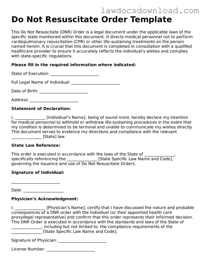 Blank Do Not Resuscitate Order Template
