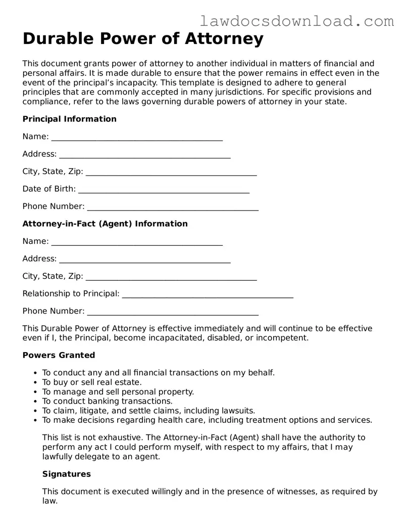 Blank Durable Power of Attorney Template