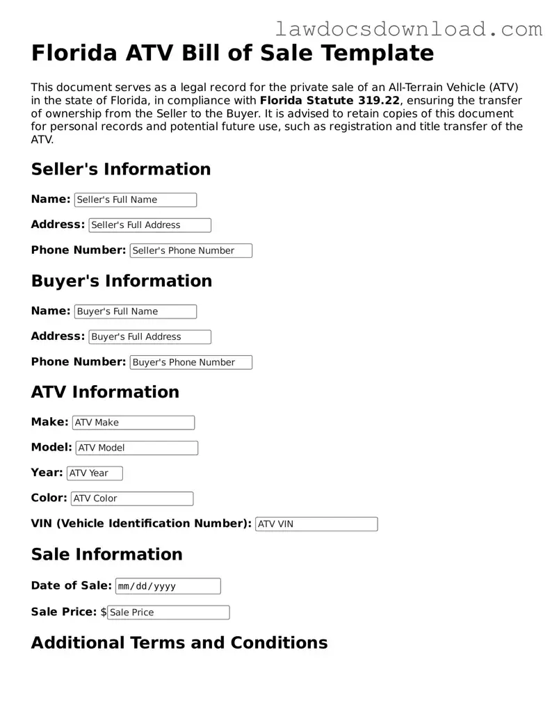 Legal Florida ATV Bill of Sale Form