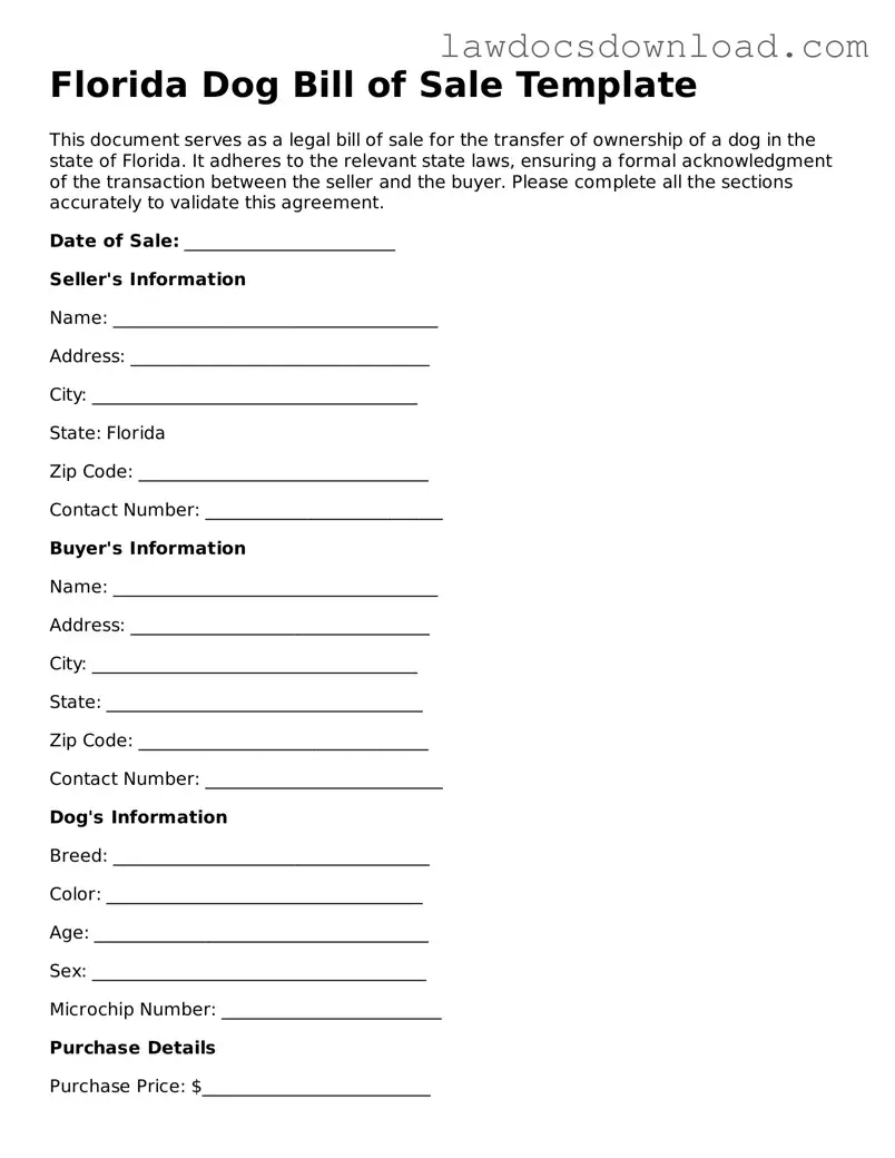Legal Florida Dog Bill of Sale Form