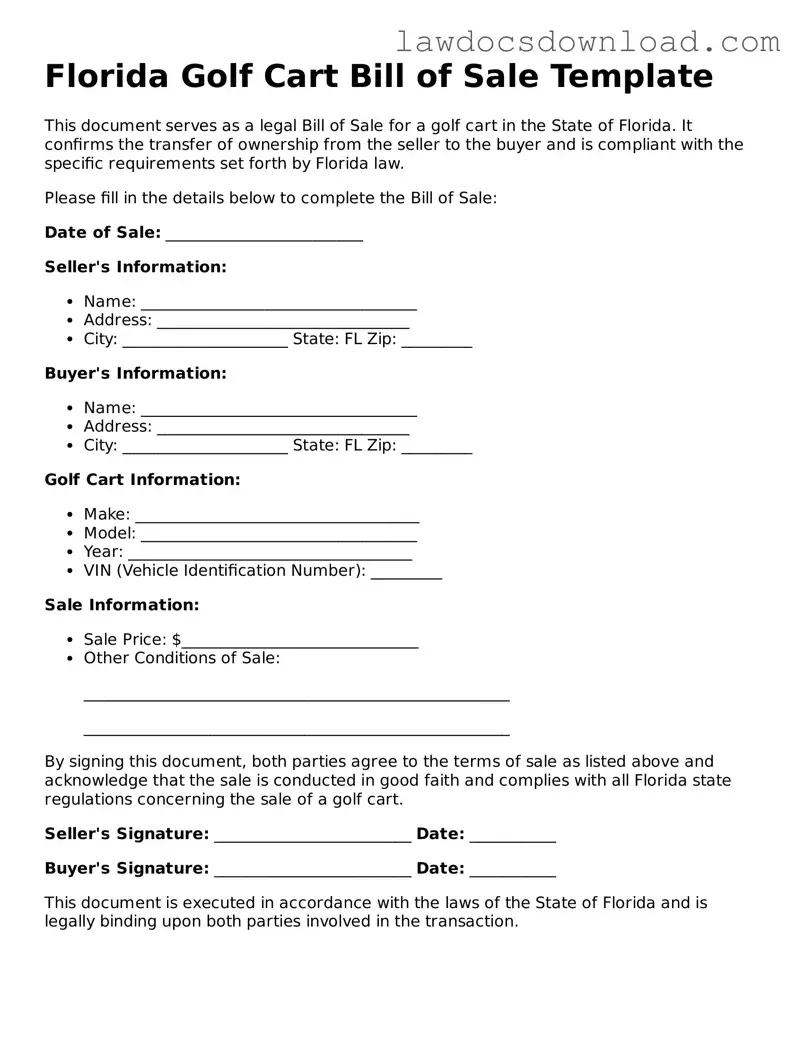 Legal Florida Golf Cart Bill of Sale Form
