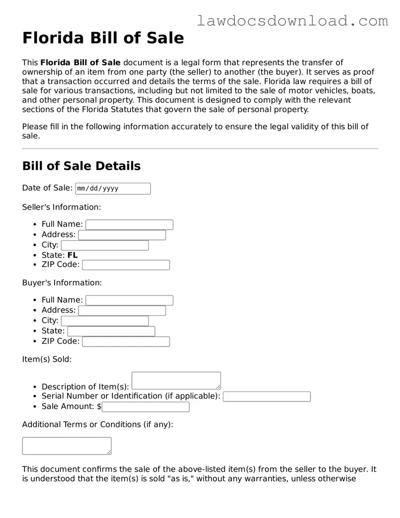 Legal Florida Bill of Sale Form