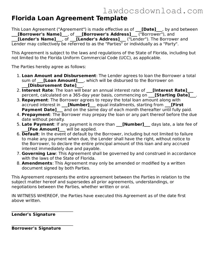 Legal Florida Loan Agreement Form
