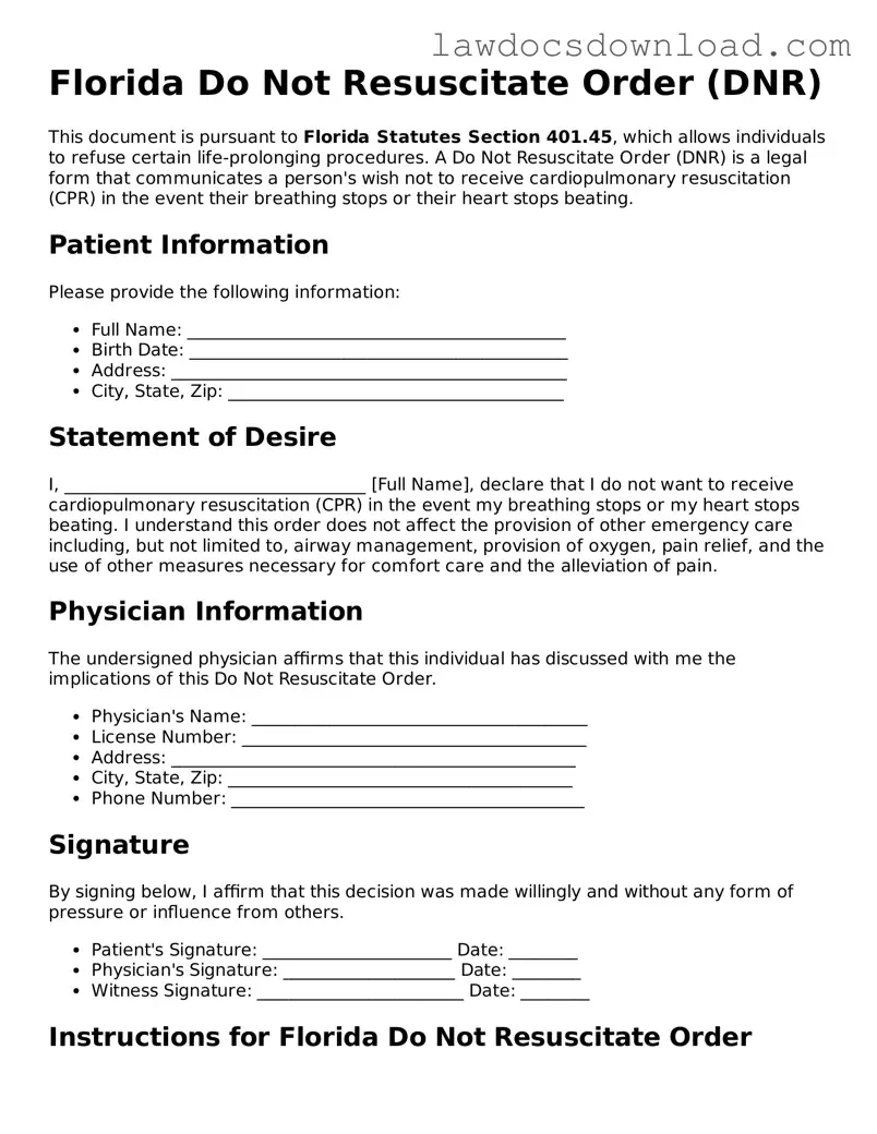 Legal Florida Do Not Resuscitate Order Form