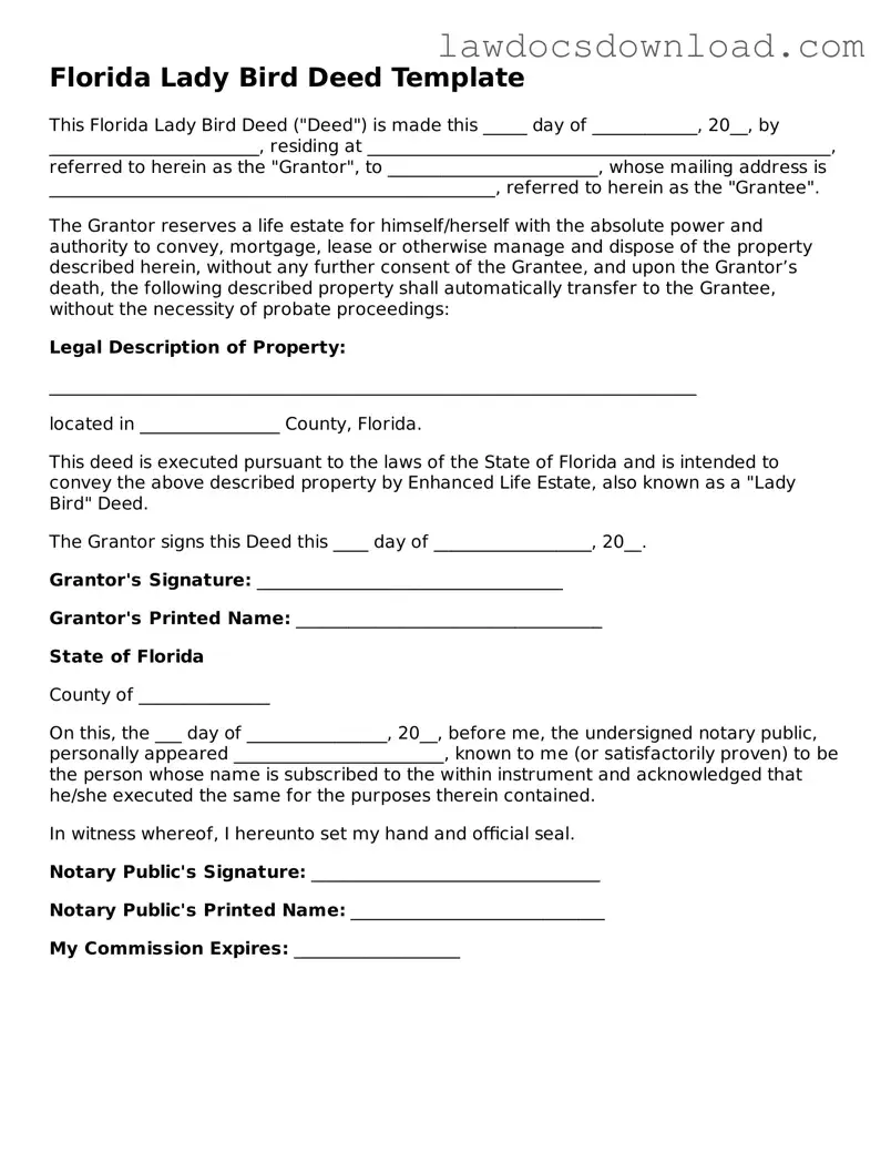 Legal Florida Lady Bird Deed Form