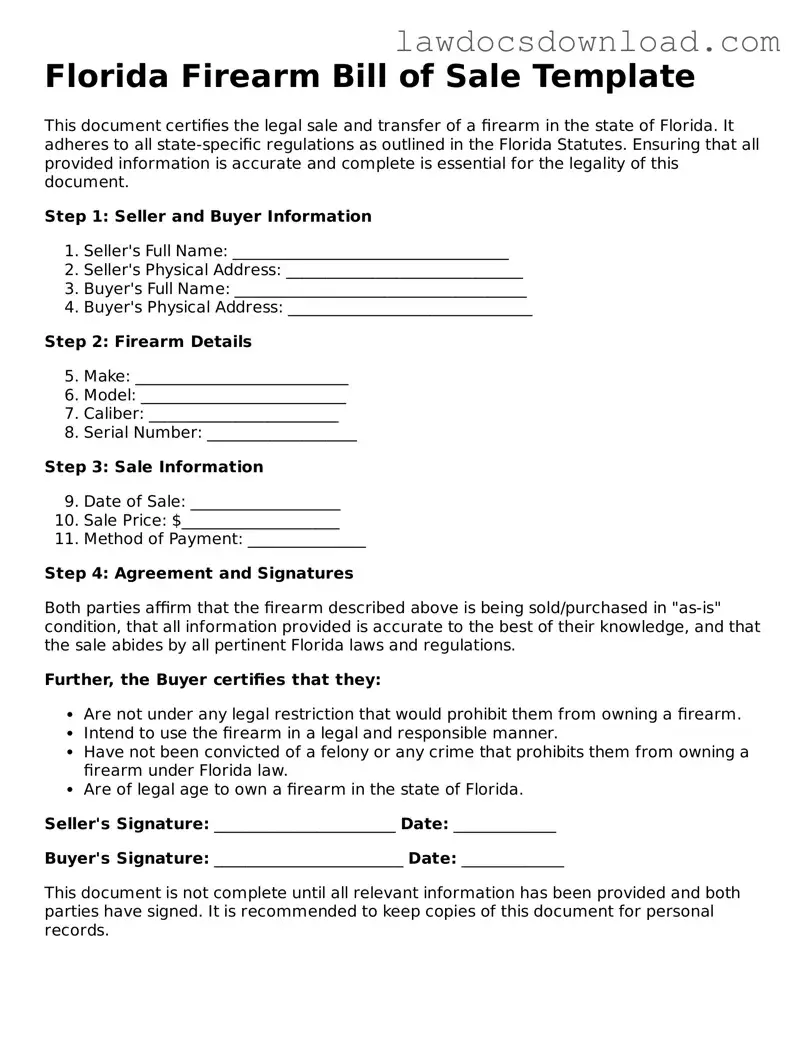 Legal Florida Firearm Bill of Sale Form