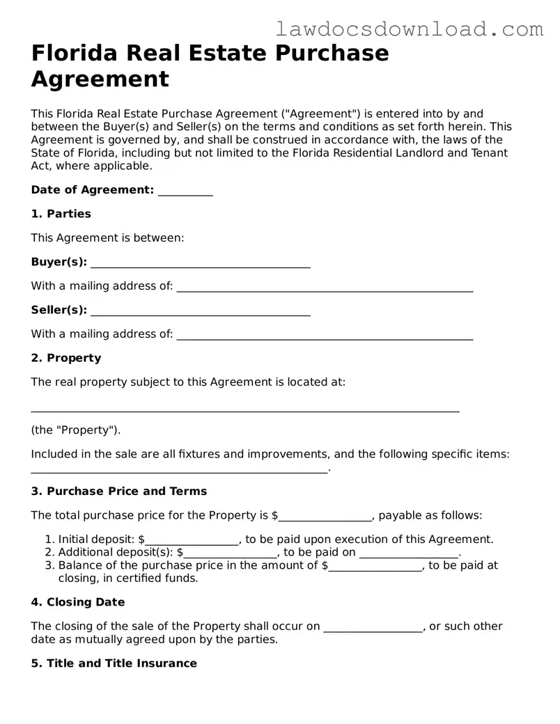 Legal Florida Real Estate Purchase Agreement Form