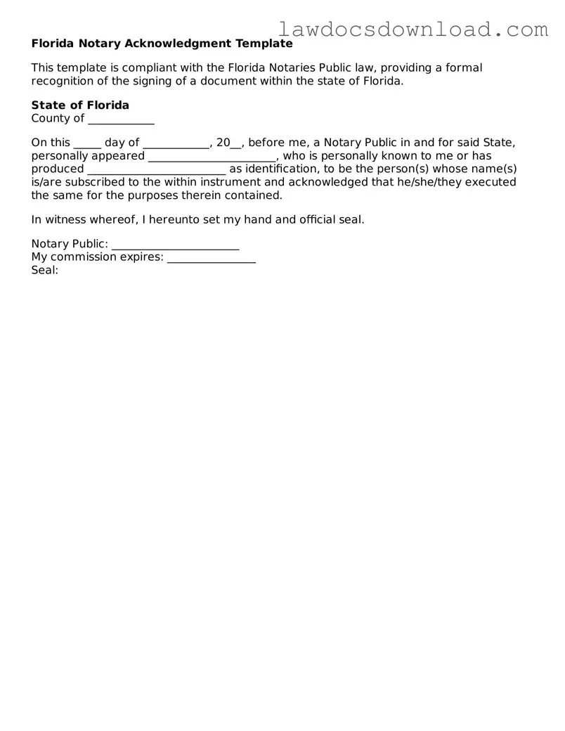 Legal Florida Notary Acknowledgement Form