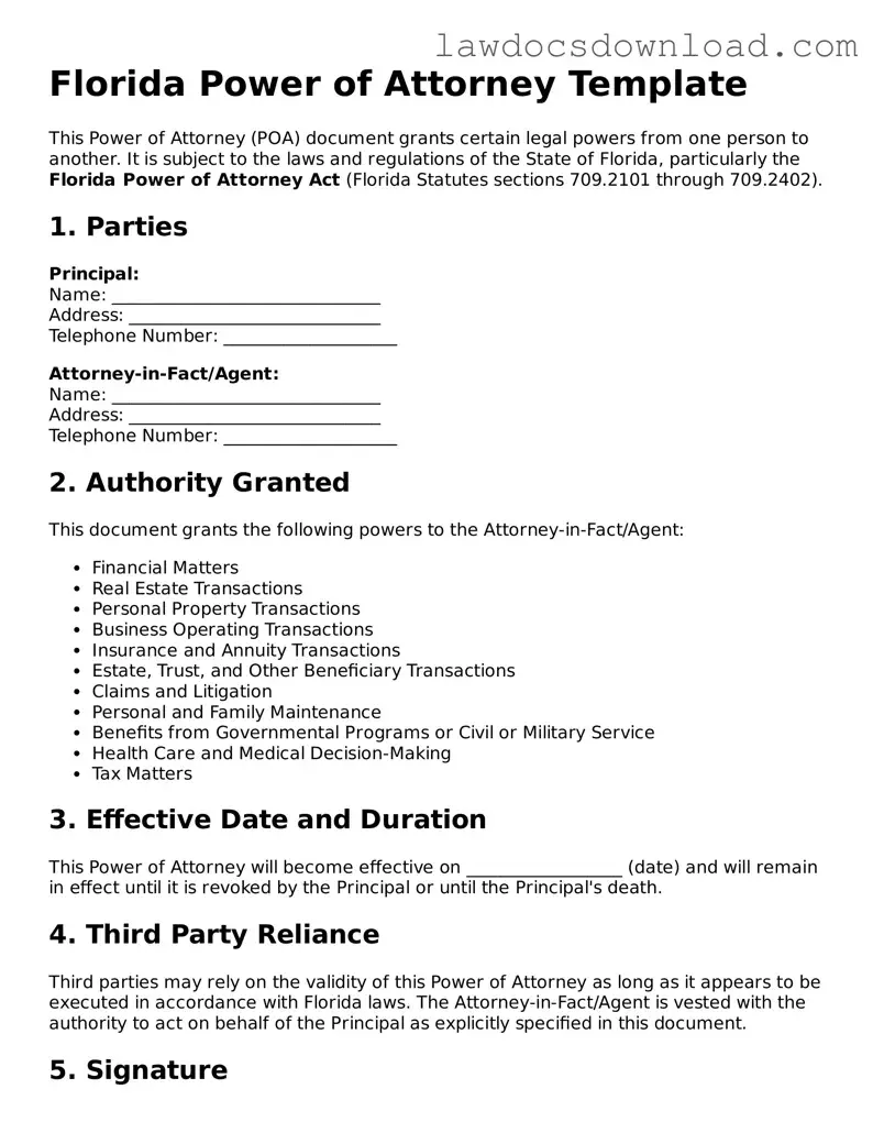 Legal Florida Power of Attorney Form