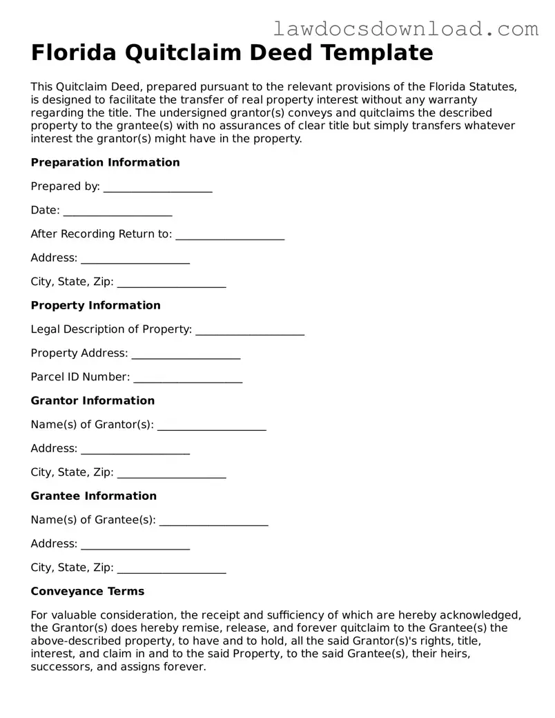 Legal Florida Quitclaim Deed Form