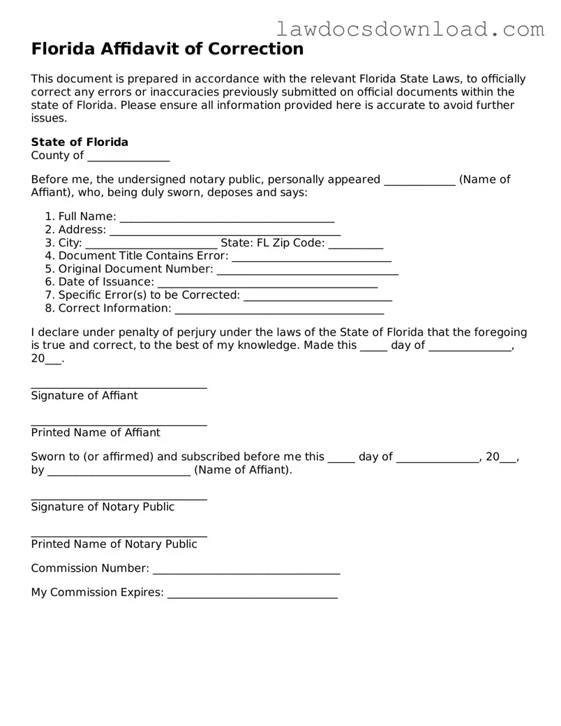 Legal Florida Affidavit of Correction Form