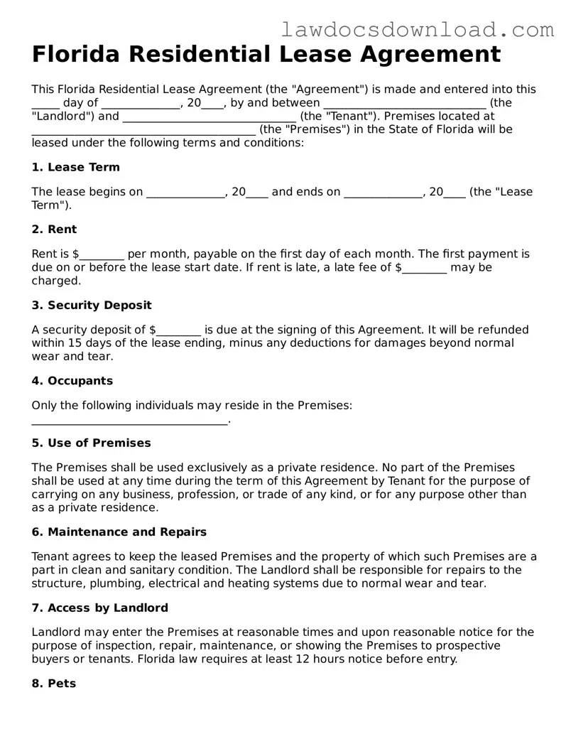 Legal Florida Lease Agreement Form