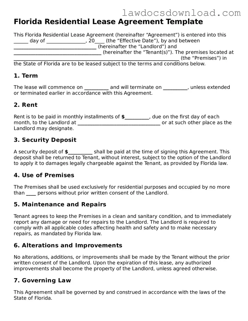Legal Florida Residential Lease Agreement Form