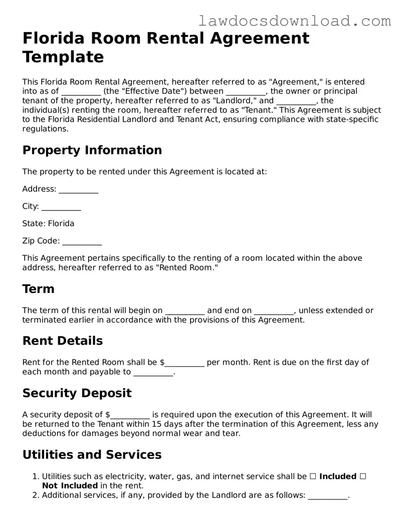Legal Florida Room Rental Agreement Form