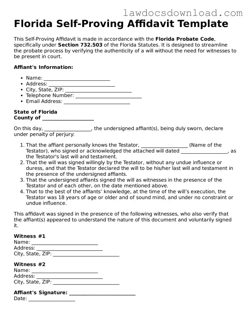 Legal Florida Self-Proving Affidavit Form