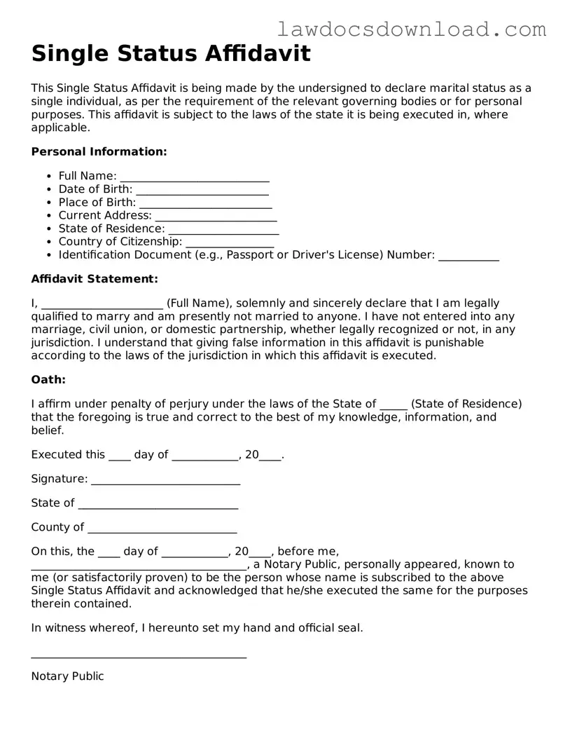 Blank Single Status Affidavit Template