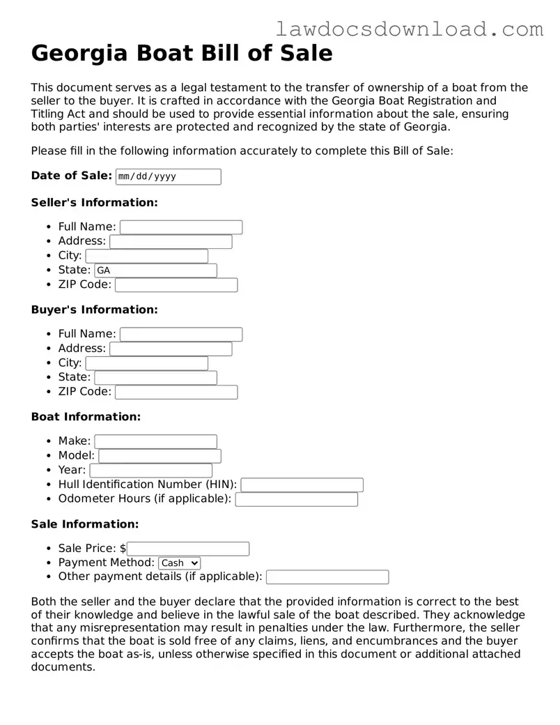 Legal Georgia Boat Bill of Sale Form