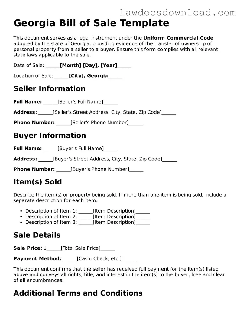 Legal Georgia Bill of Sale Form