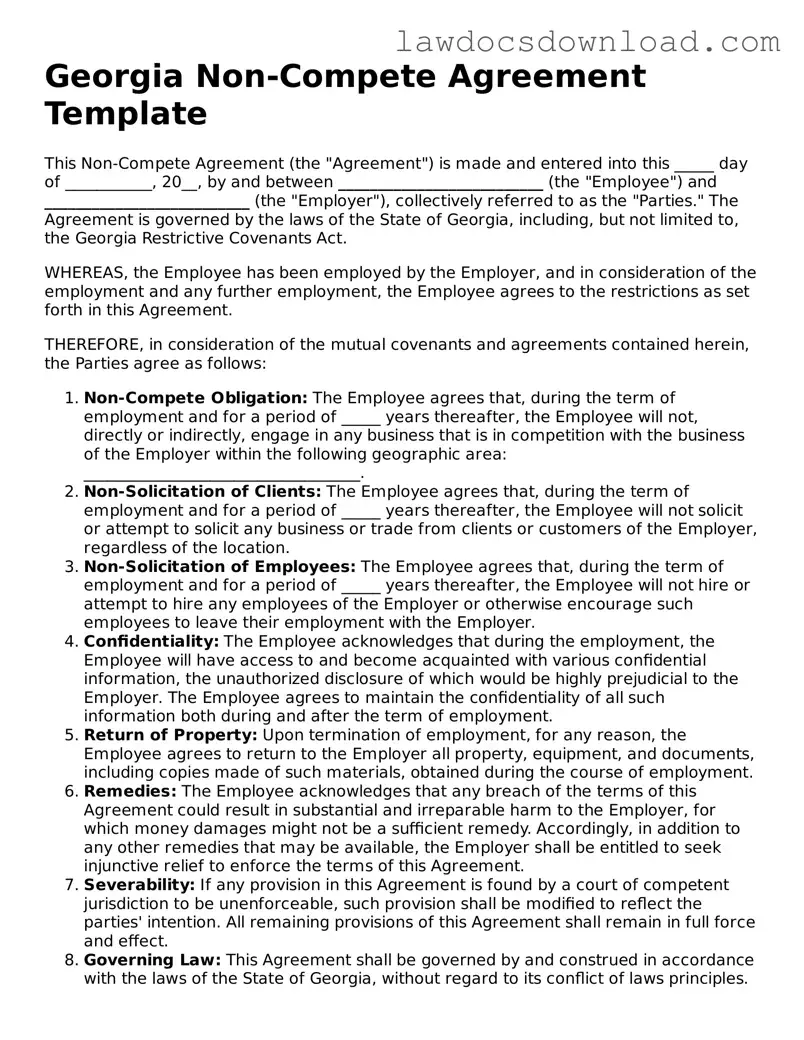 Legal Georgia Non-compete Agreement Form