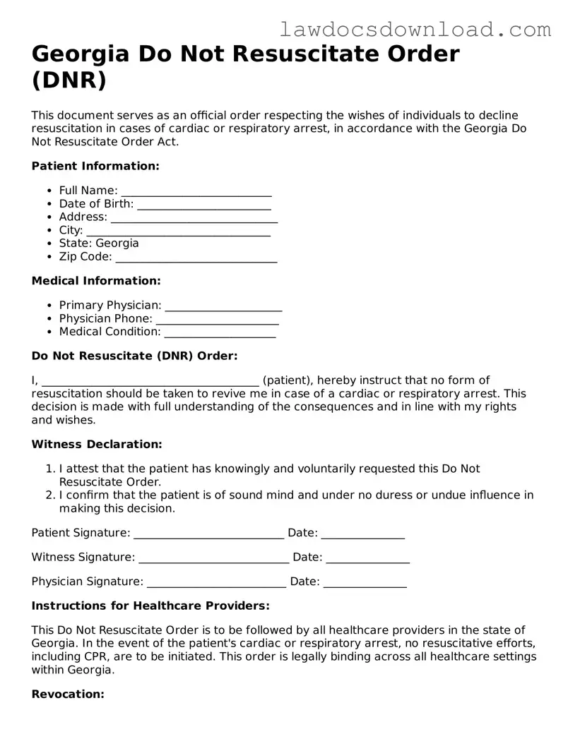 Legal Georgia Do Not Resuscitate Order Form