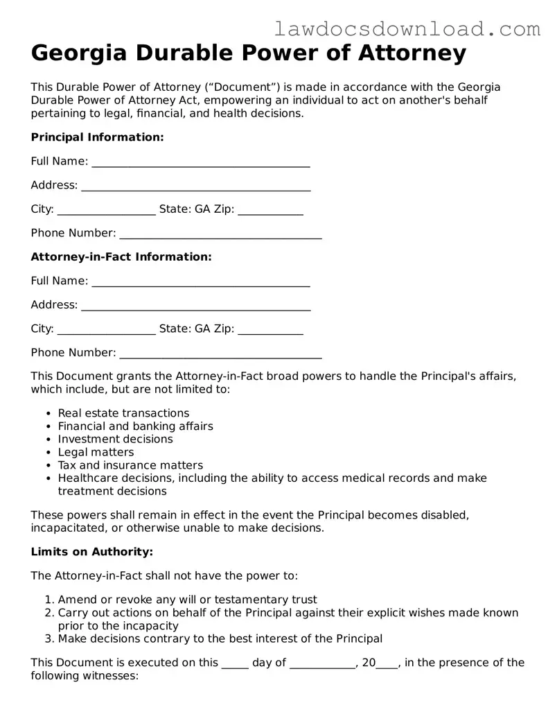 Legal Georgia Durable Power of Attorney Form