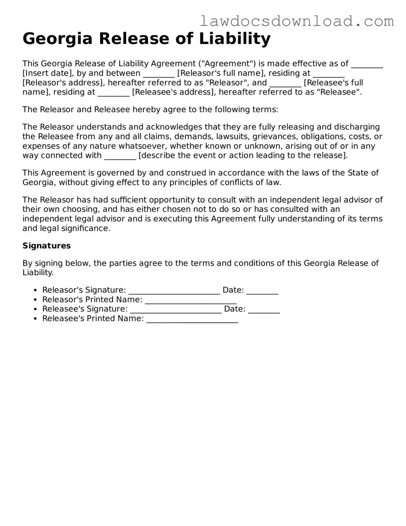 Legal Georgia Release of Liability Form
